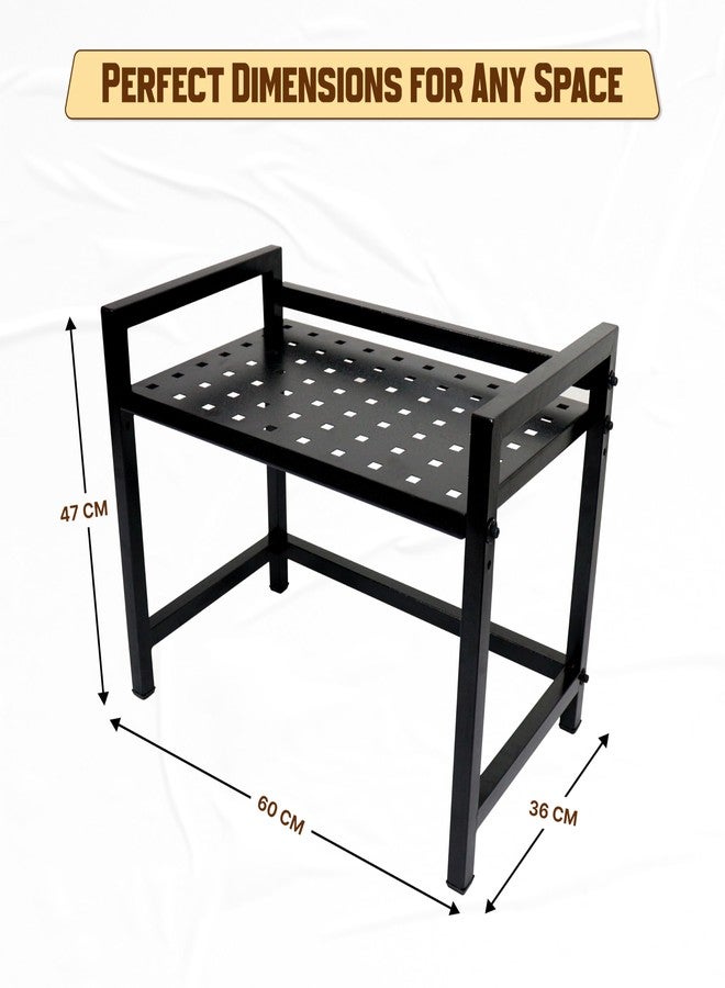 SONRET Microwave Stand for Kitchen Platform - Oven Stand - Height Adjustable Rack with 8 Storage Hooks - Easy to Clean, Multi-Purpose Microwave Rack for Kitchen, Oven Stand for Office - Black - Image 2